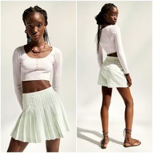 Zara Sage & White Pleated Skort